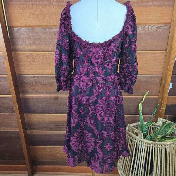 Lait Collection Women Floral Burn-Out Velvet Mini Dress M Puff Sleeve Whimsigoth - Picture 7 of 12